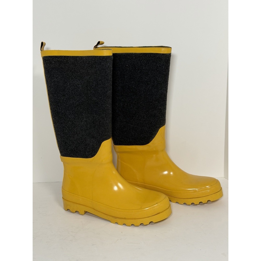 J. Crew Yellow and Black Tall Rain Boots